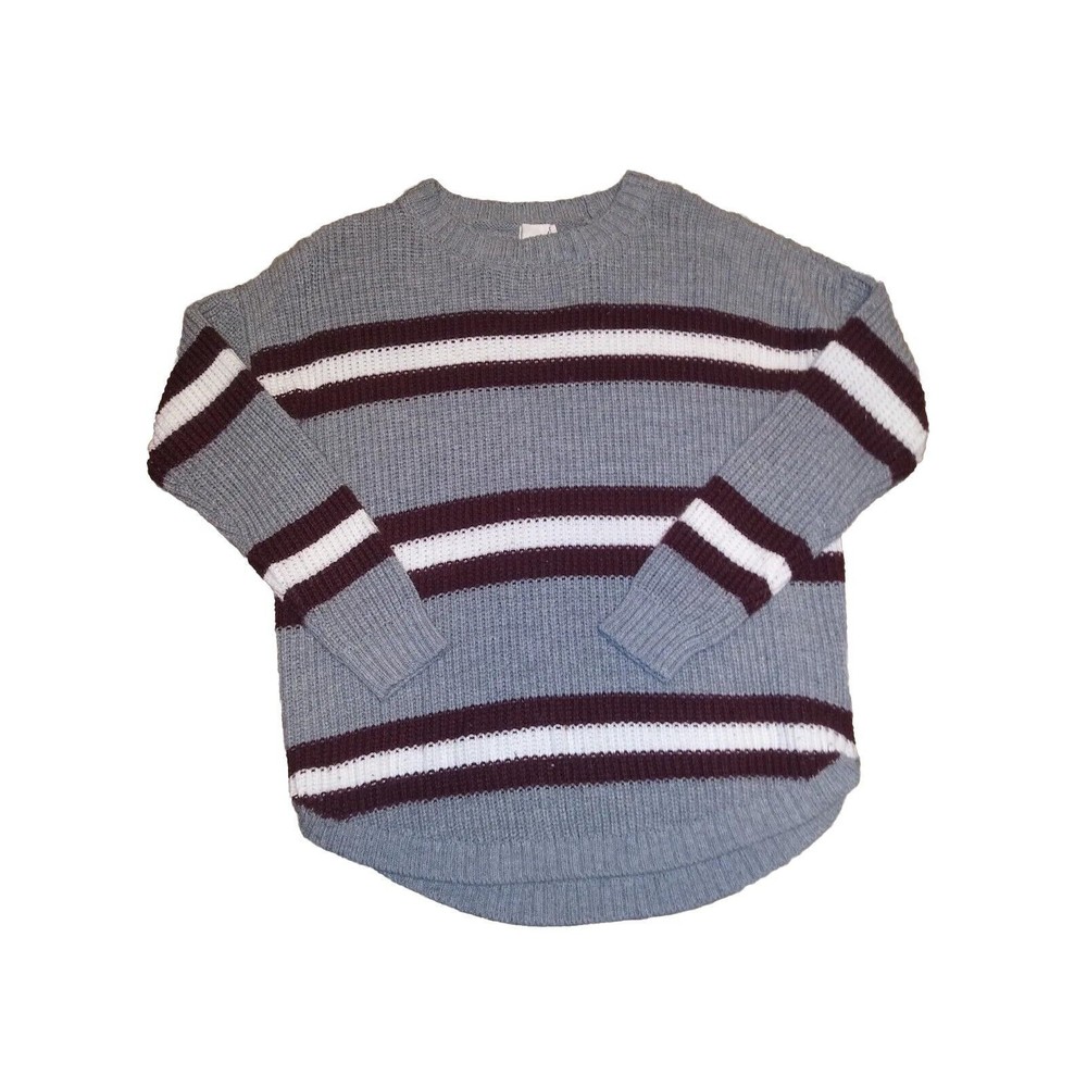 So Cozy Puff long Sleeve knit top tee Sz XL Grey Mauve white strip pullover